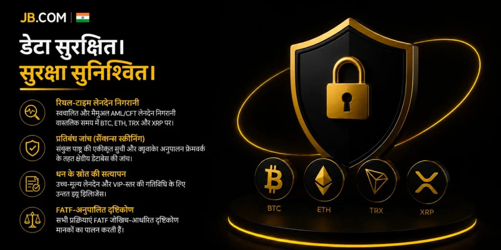 JB.com भारत सिक्योरिटी शील्ड – BTC, ETH, TRX, XRP पर AML/CFT मॉनिटरिंग